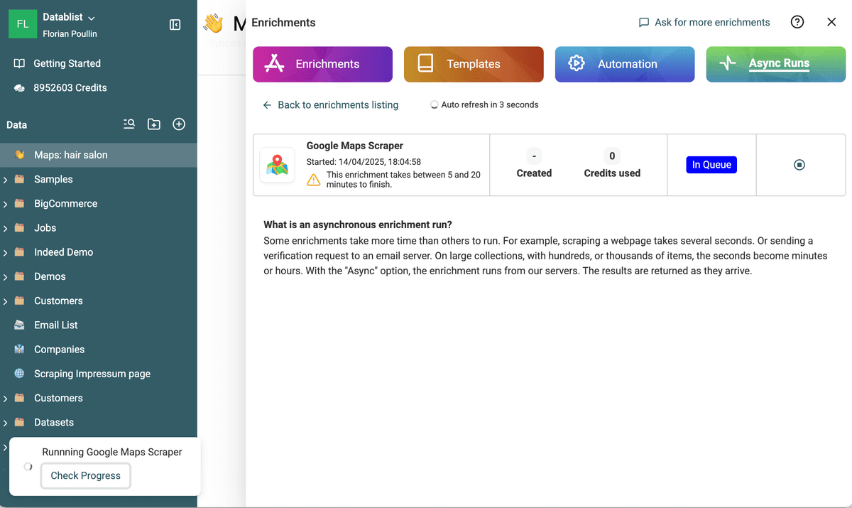 Check the Running Task in Datablist