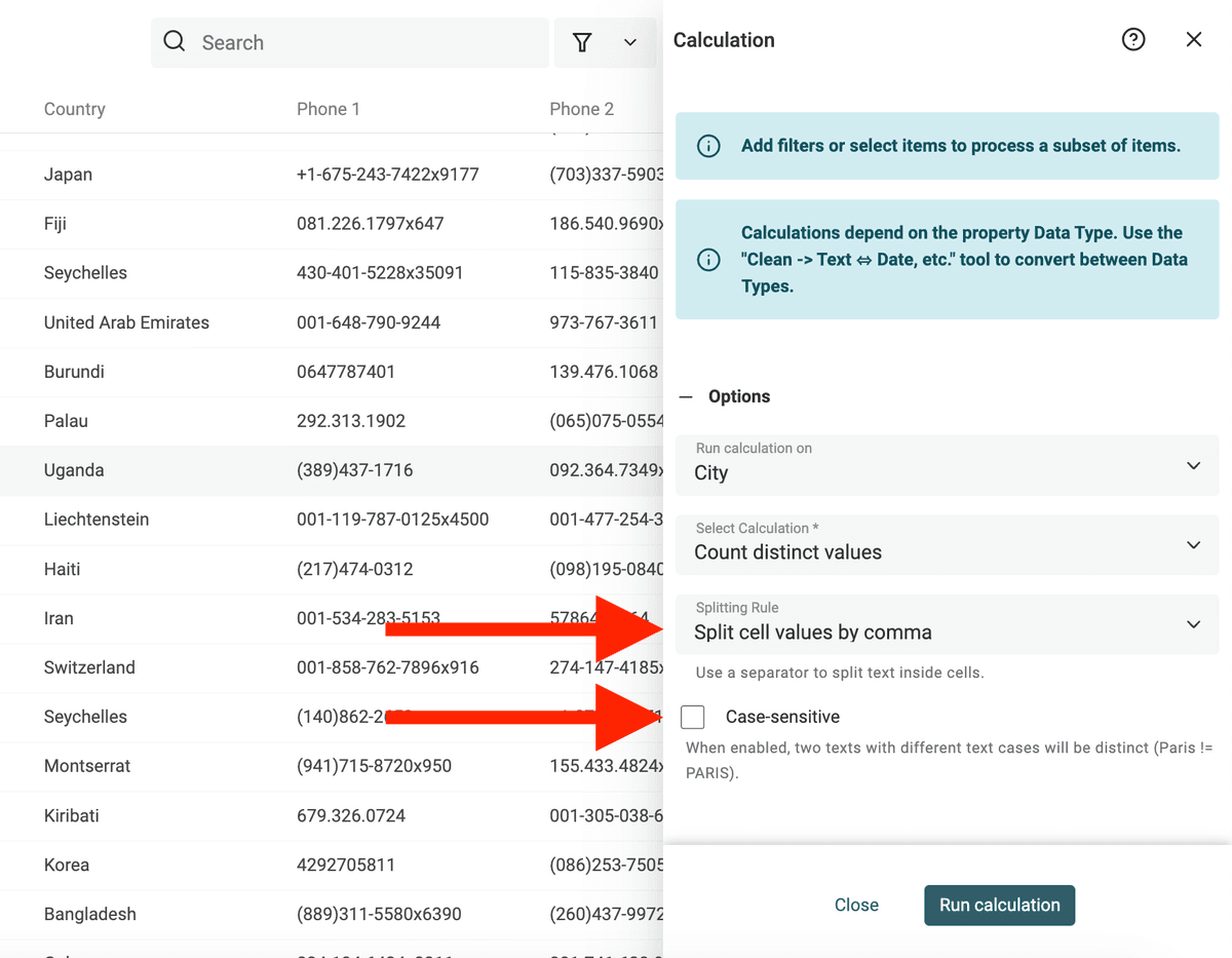 Distinct Values Options