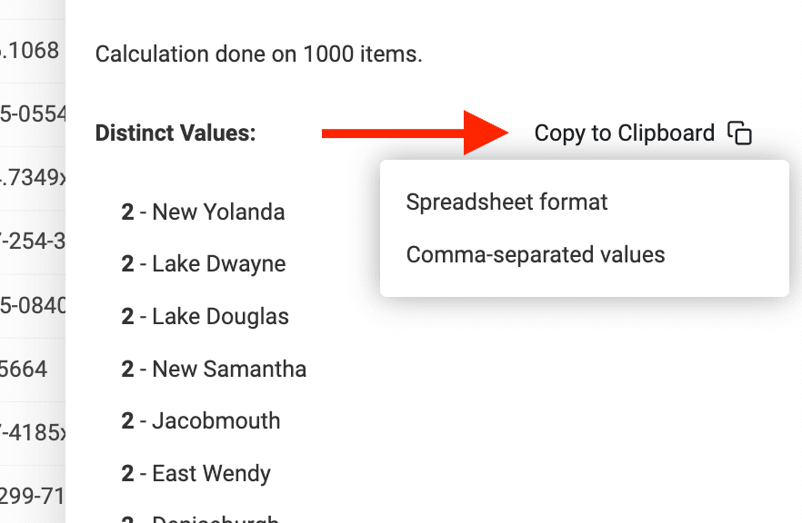 Copy distinct values to clipboard