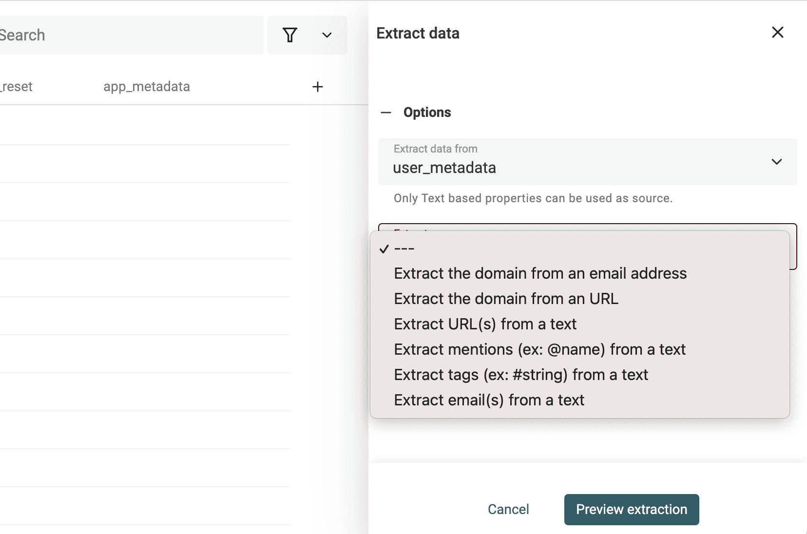 Data Extractor options