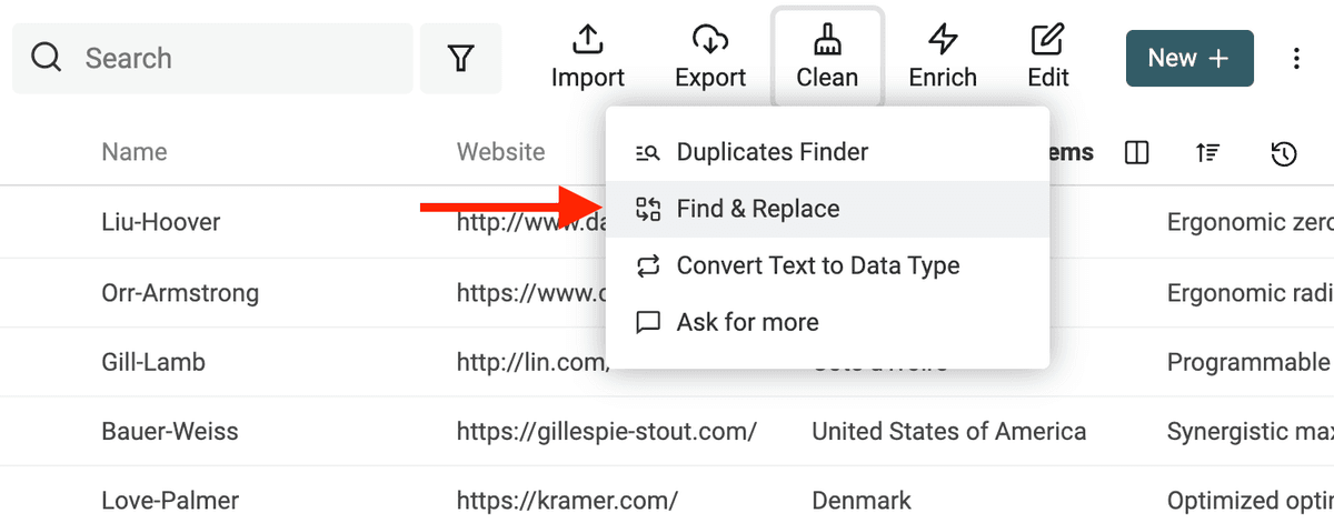 Open Find & Replace tool