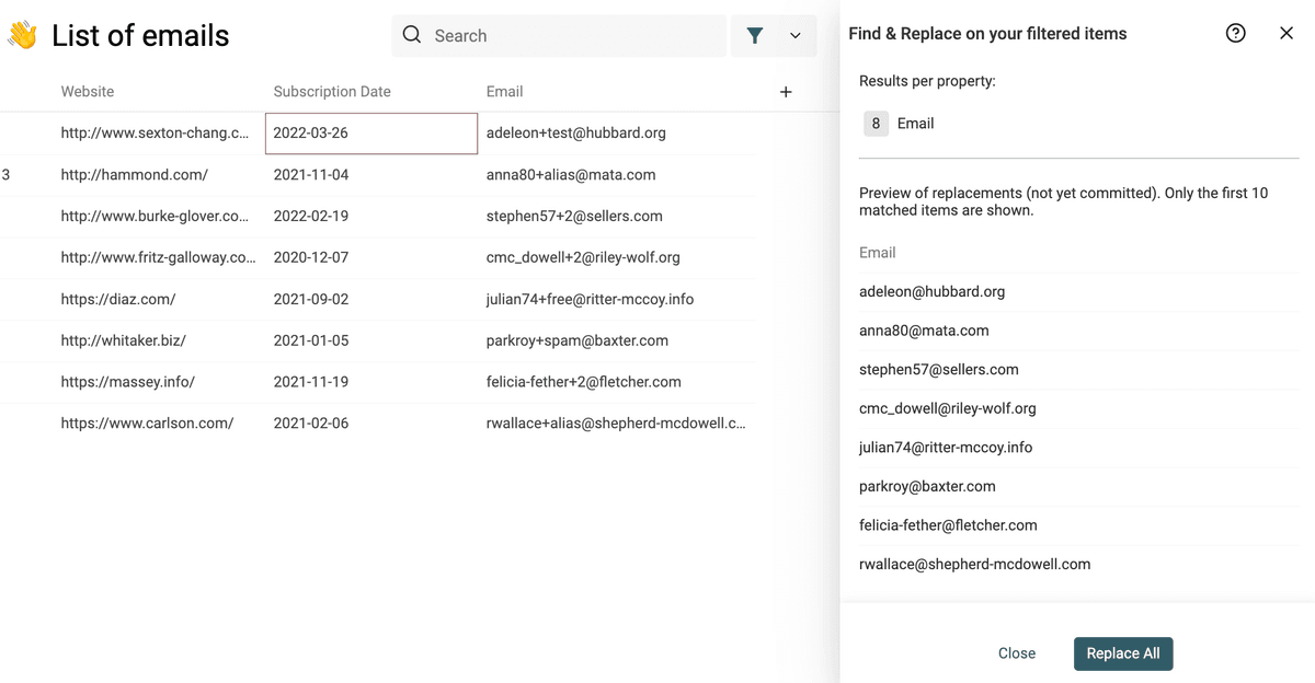 Remove email alias results