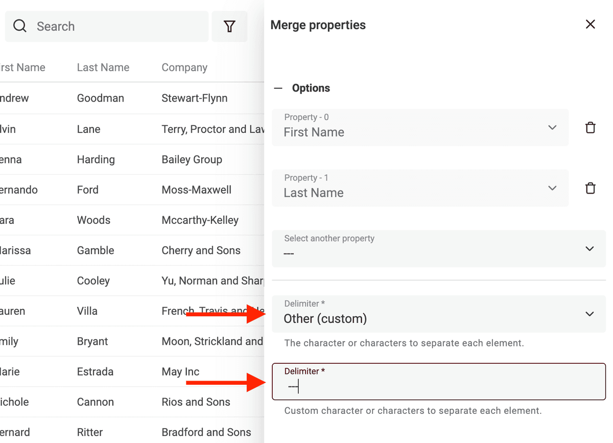 Select two or more properties