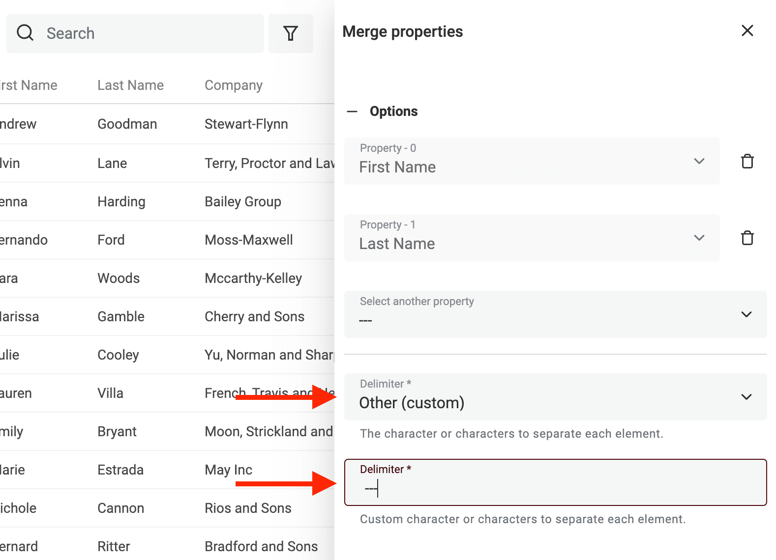 Select two or more properties