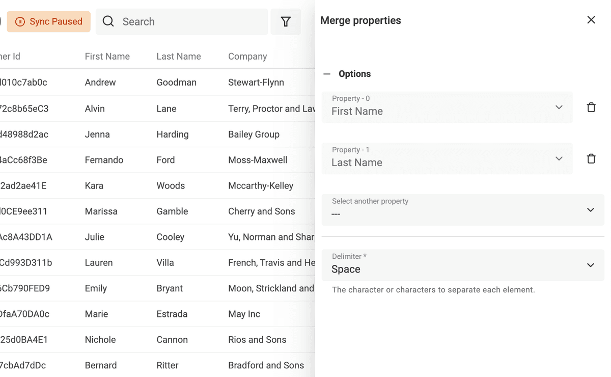 Select two or more properties