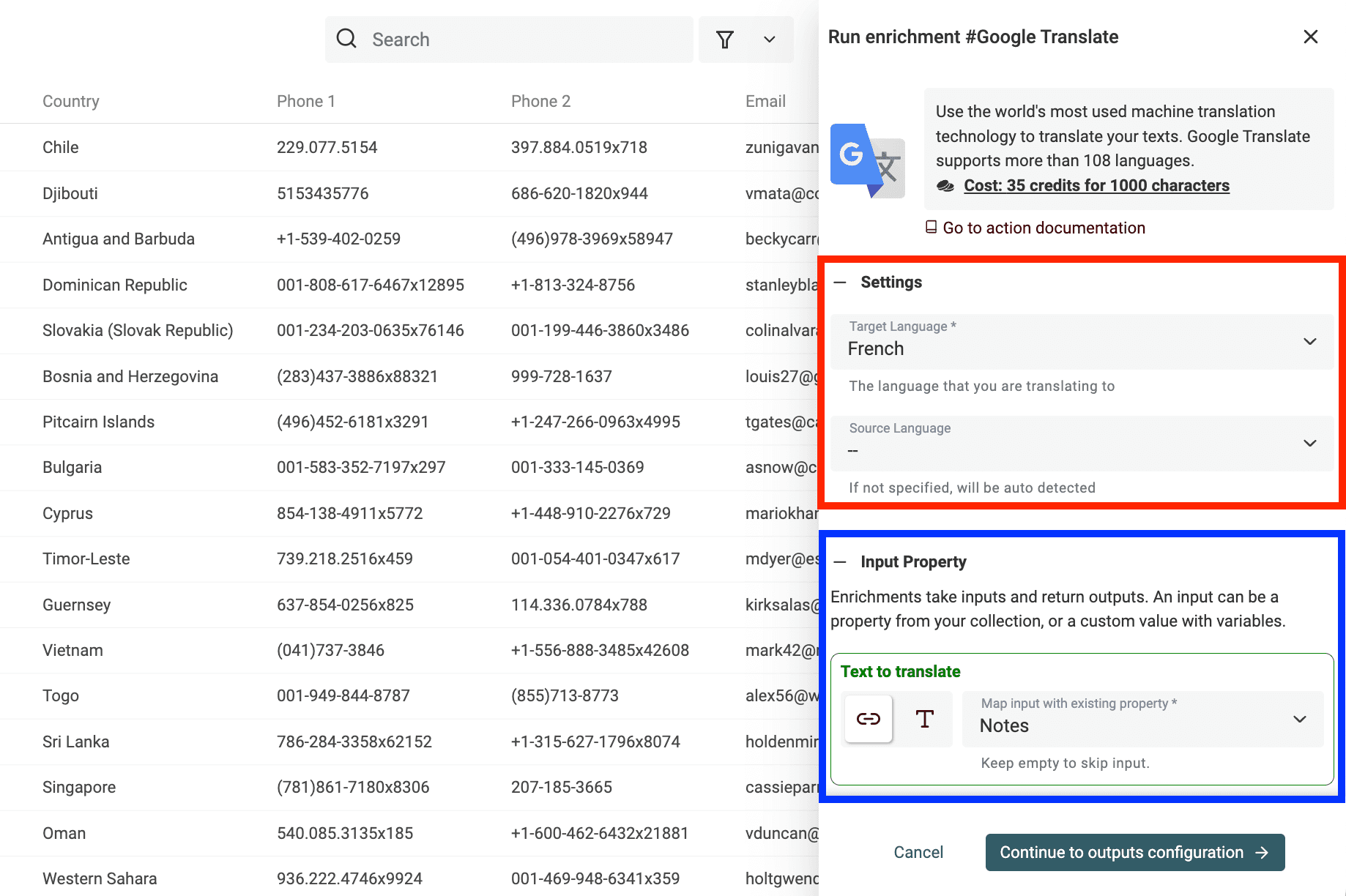 Enrichment Settings and Inputs