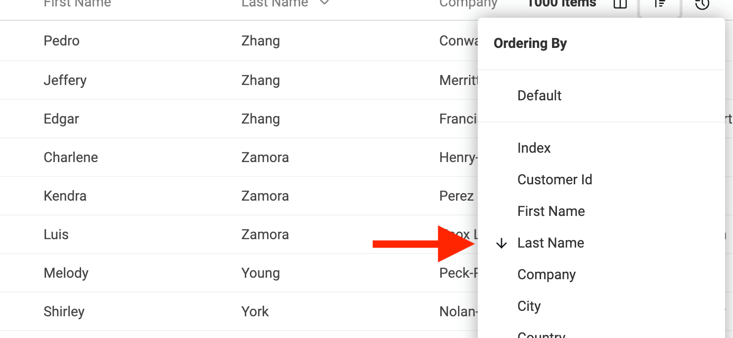 Change direction from "Manage Ordering" menu
