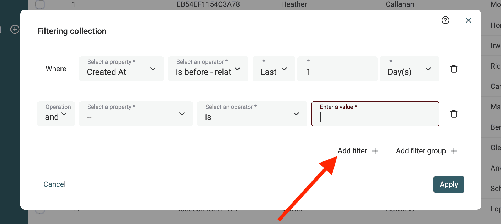 Combine several filter conditions