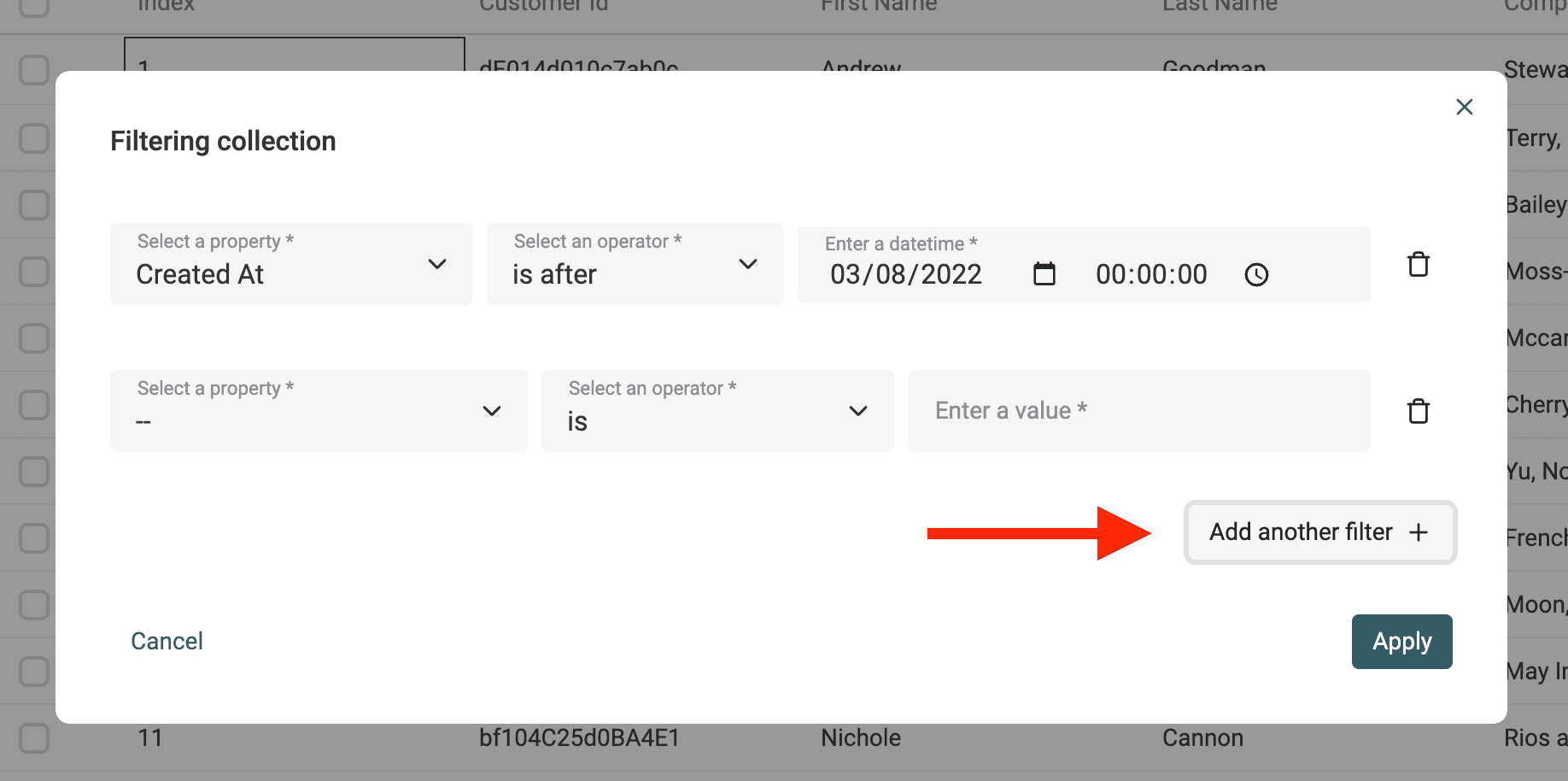 Combine several filter conditions