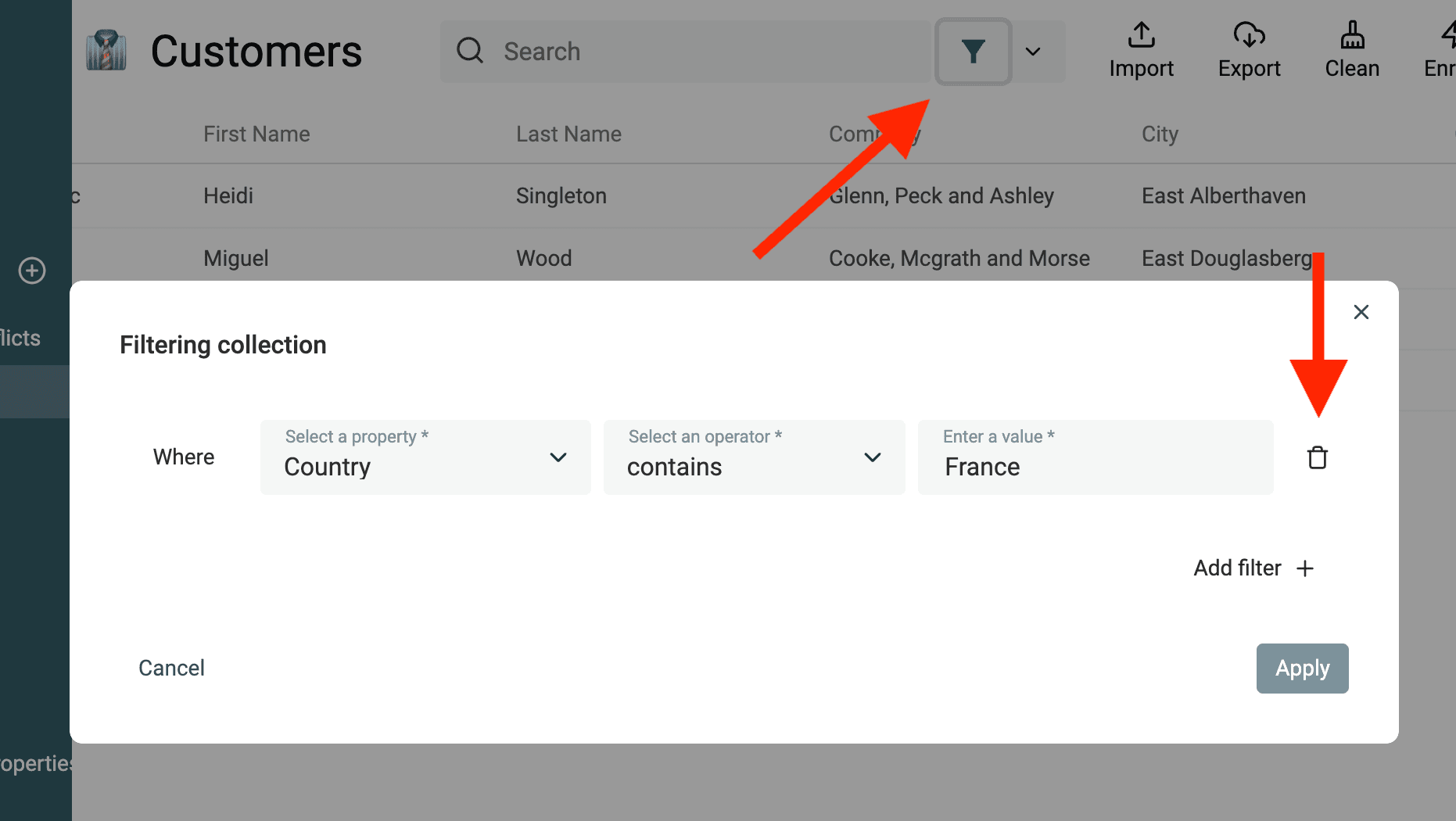 Remove a filter condition