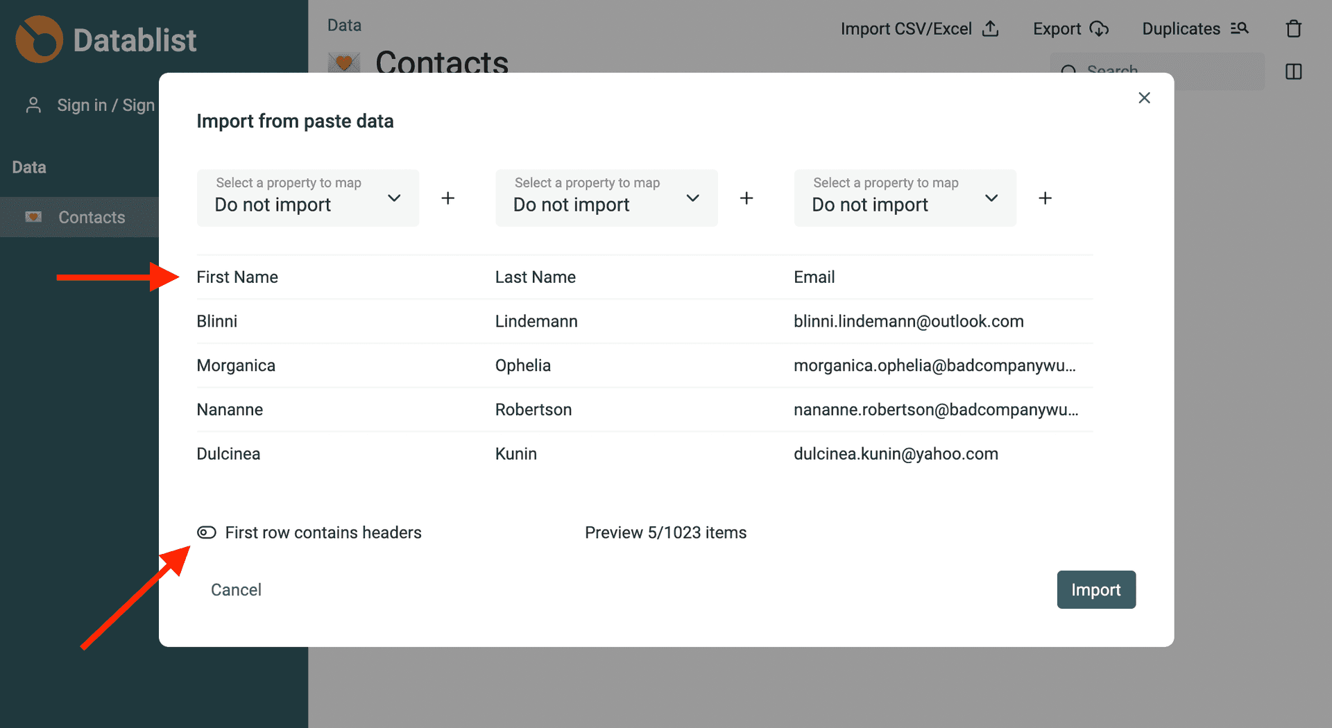 Paste on Datablist