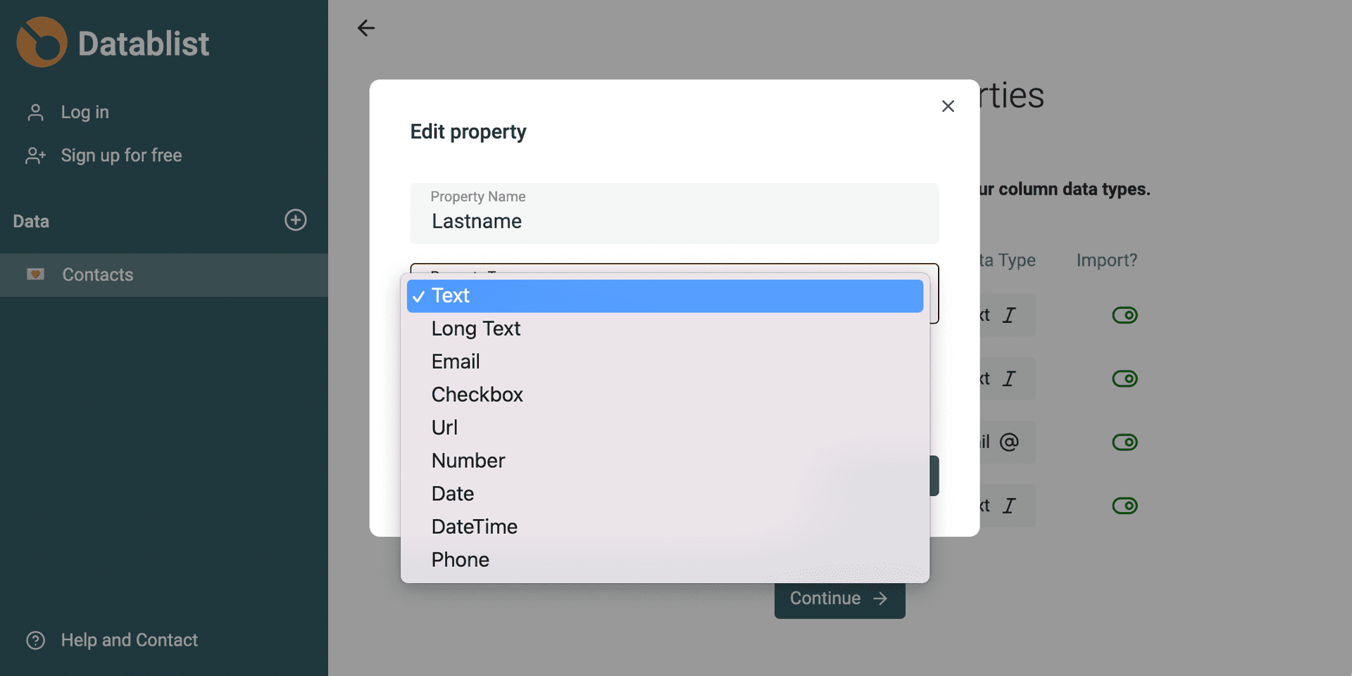 Edit Data Type