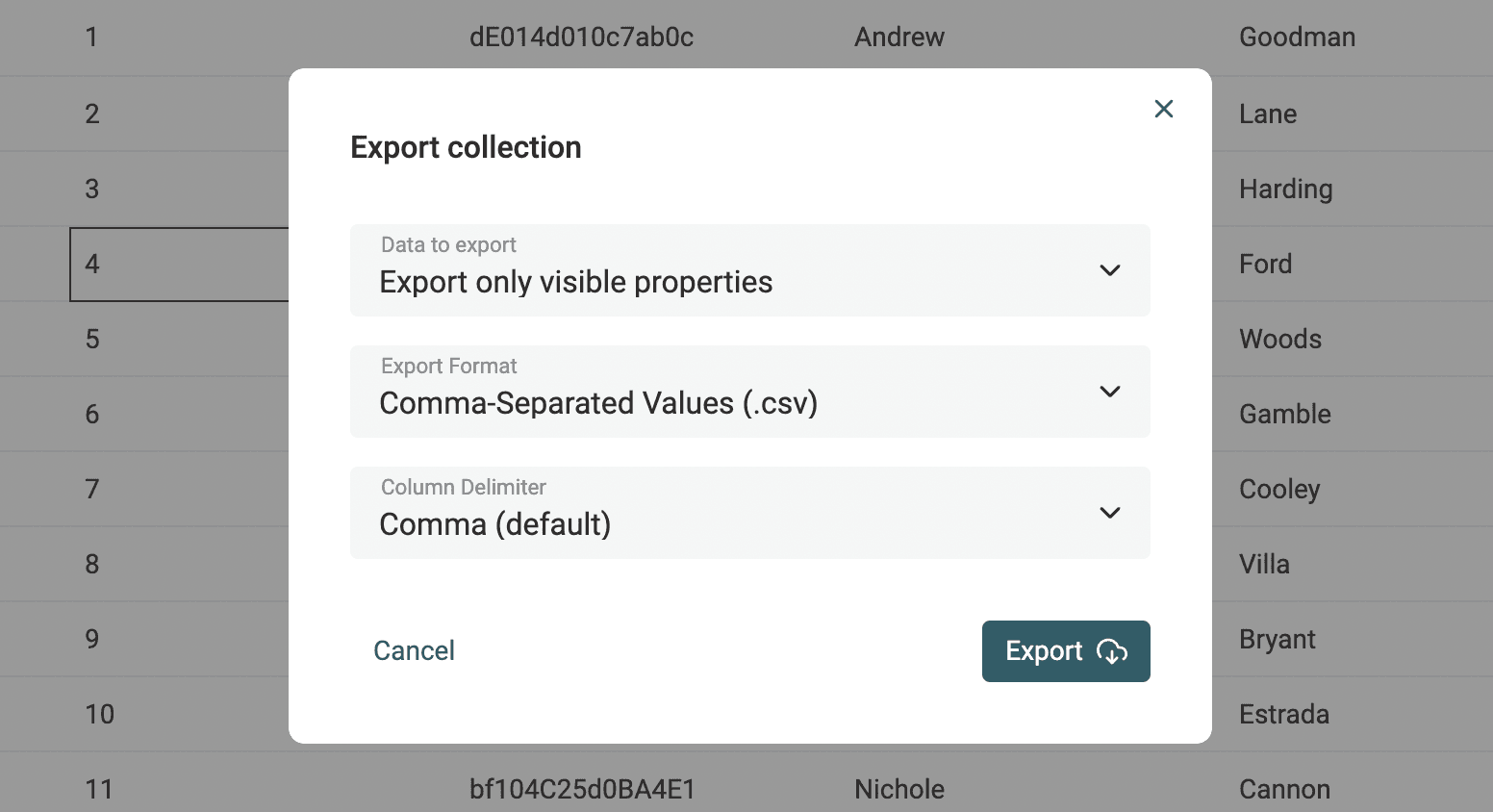 Export Modal