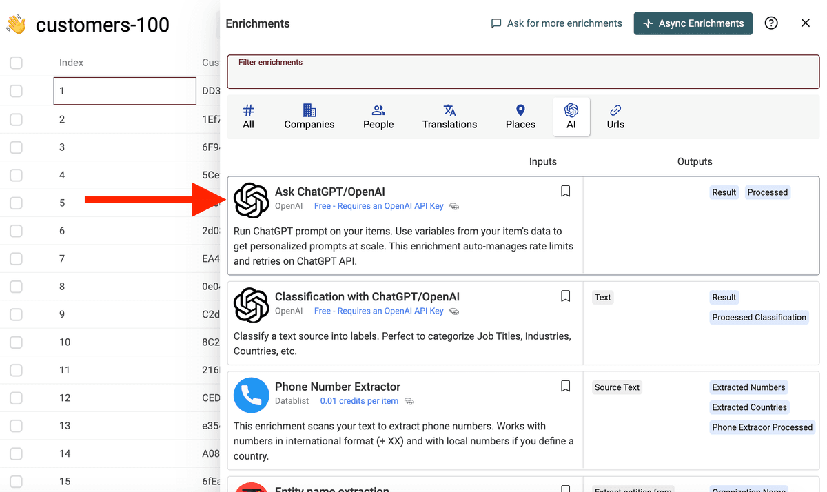 Select Ask ChatGPT on the enrichment store