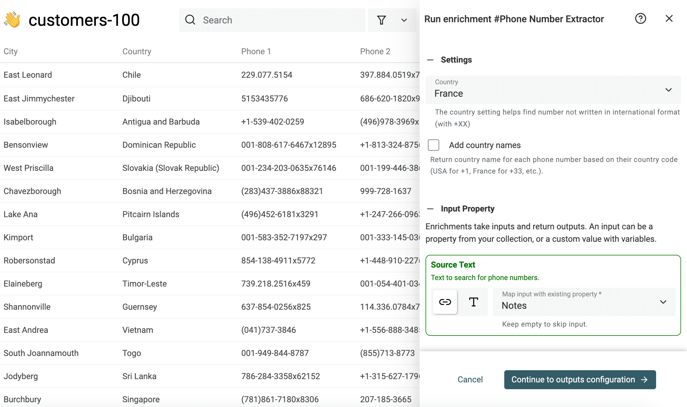 Phone Number Extractor settings
