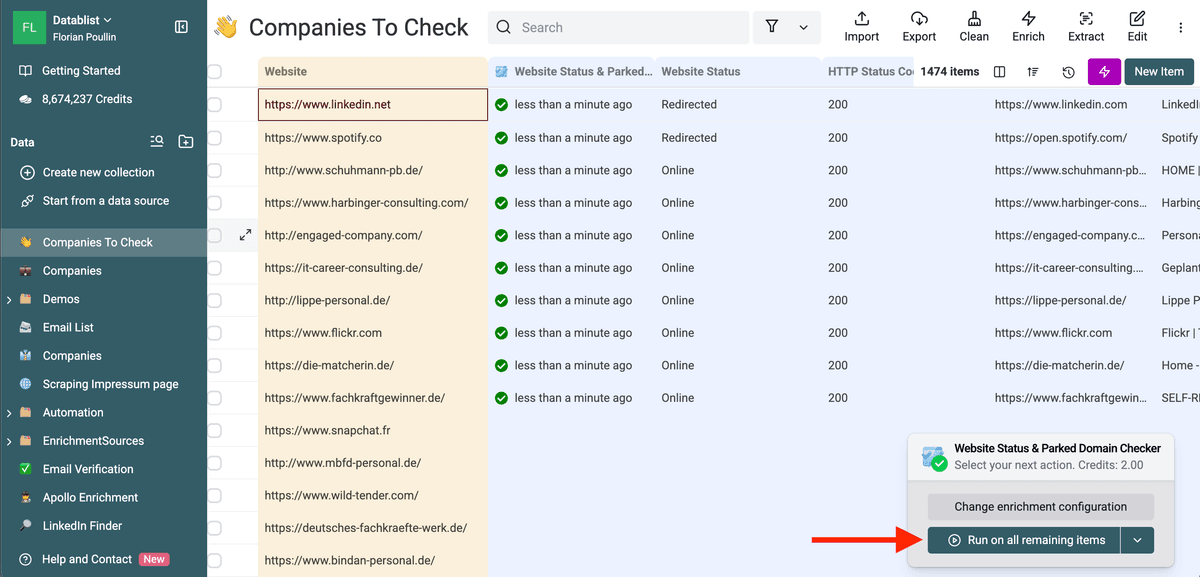 Review website status results