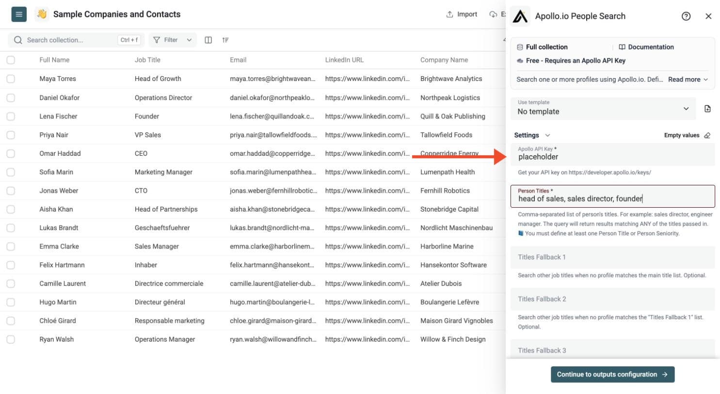 Apollo.io People Search - Set Up the Enrichment