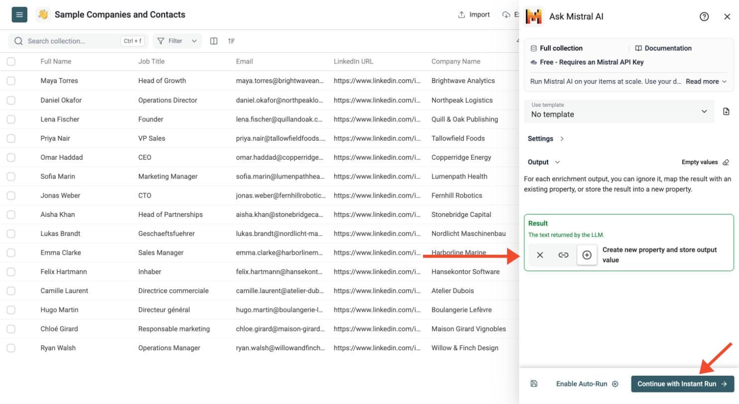 Ask Mistral AI - Choose the Output Columns
