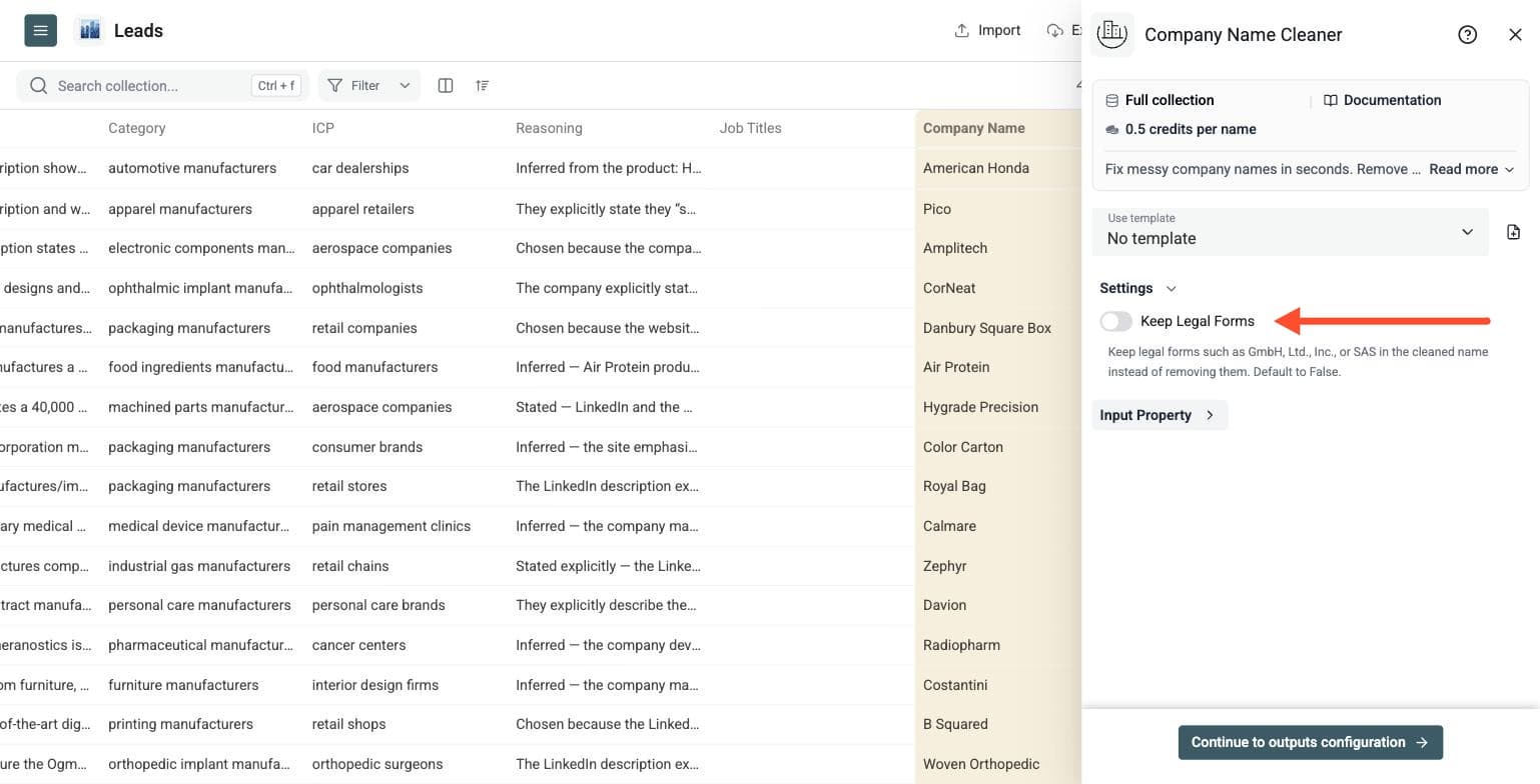 Company Name Cleaner - Keep Legal Forms setting