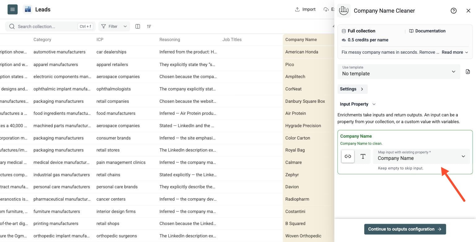 Company Name Cleaner - Map your input column