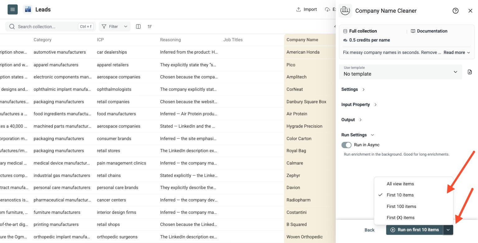 Company Name Cleaner - Preview and run the enrichment