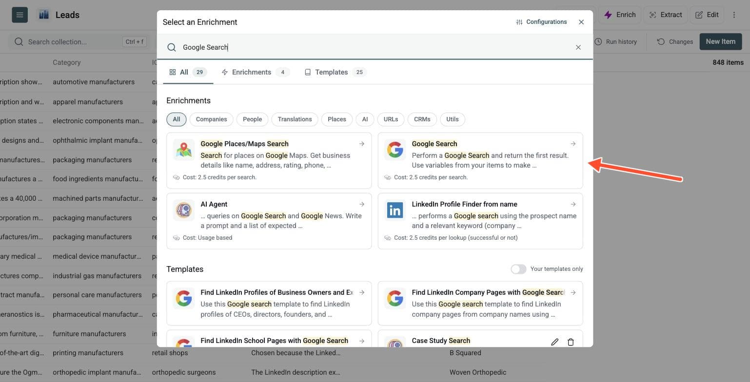 Google Search - Navigate to the Enrichment