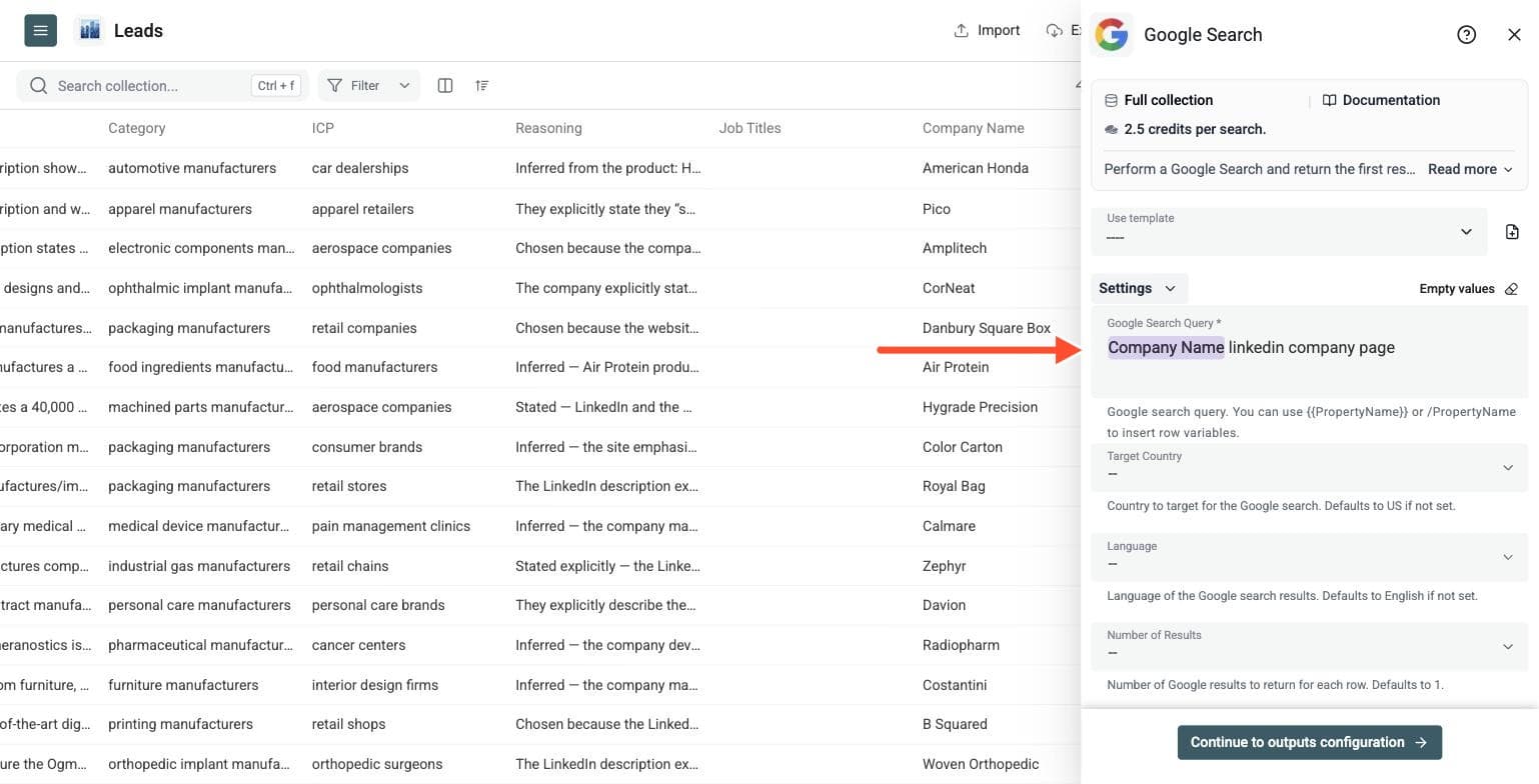 Google Search - Set Up the Enrichment