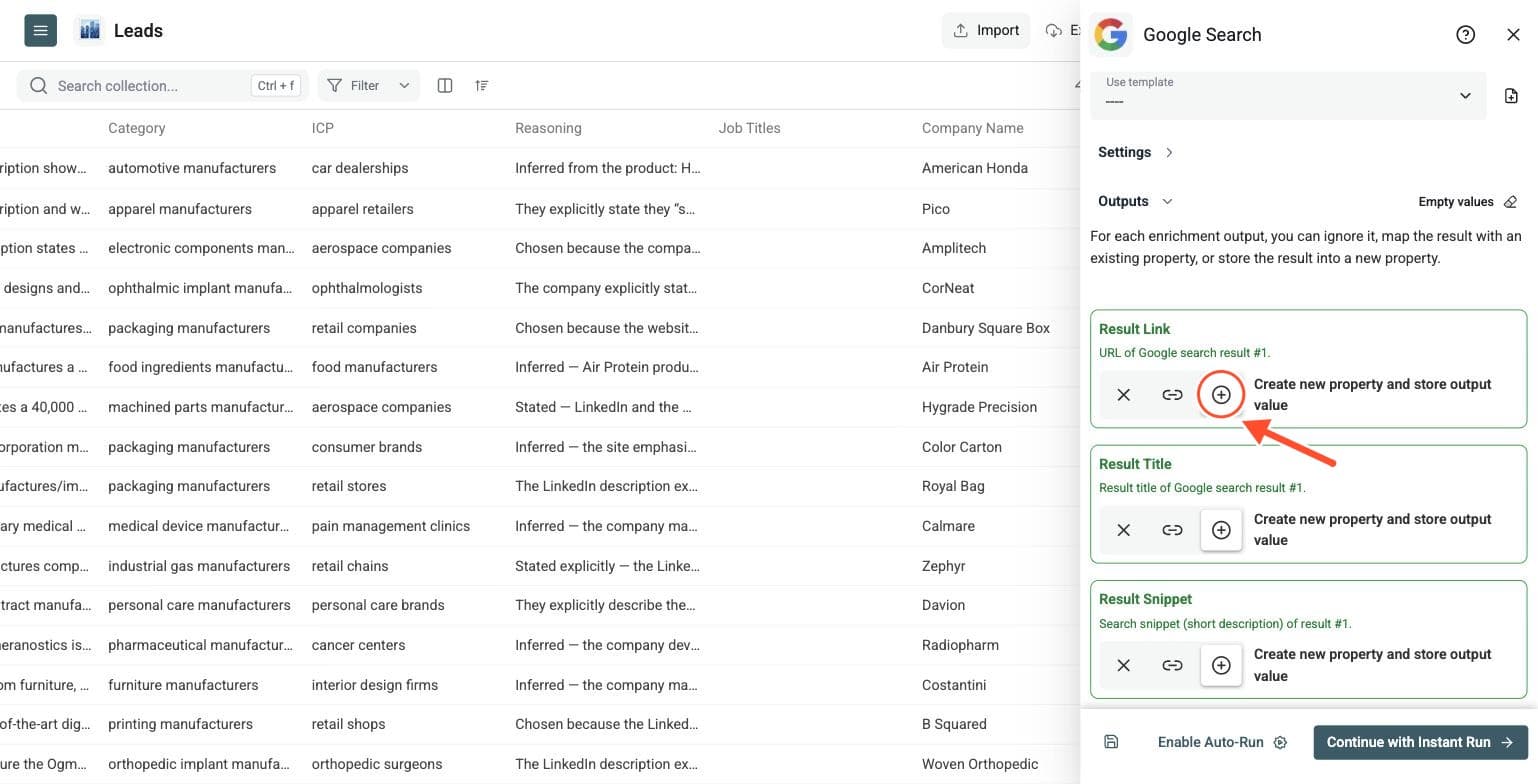 Google Search - Select Outputs