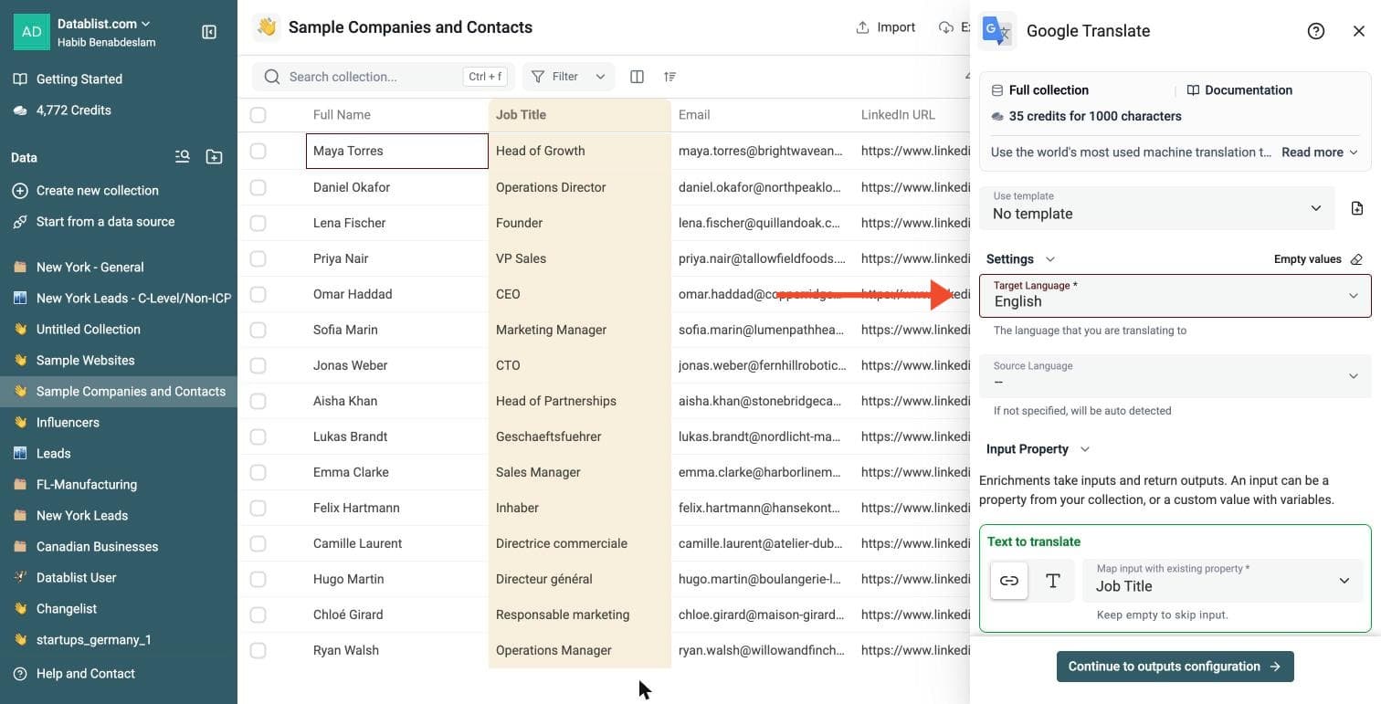Google Translate Connector - Set Up the Enrichment