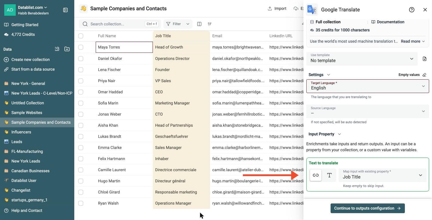 Google Translate Connector - Configure Your Inputs