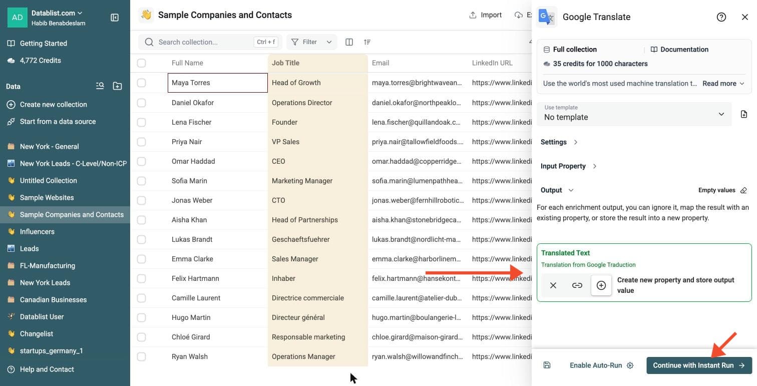 Google Translate Connector - Select Outputs