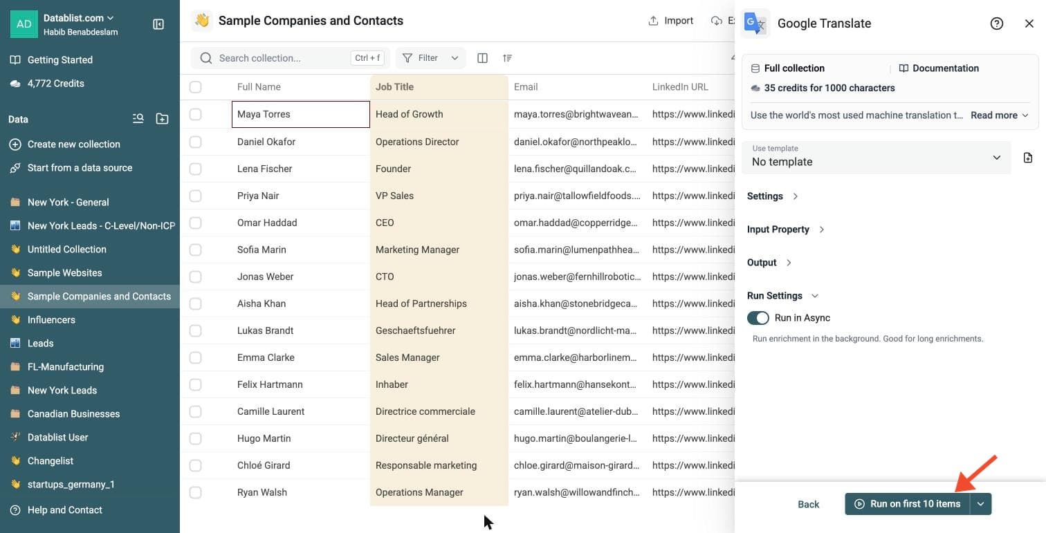 Google Translate Connector - Run the Enrichment