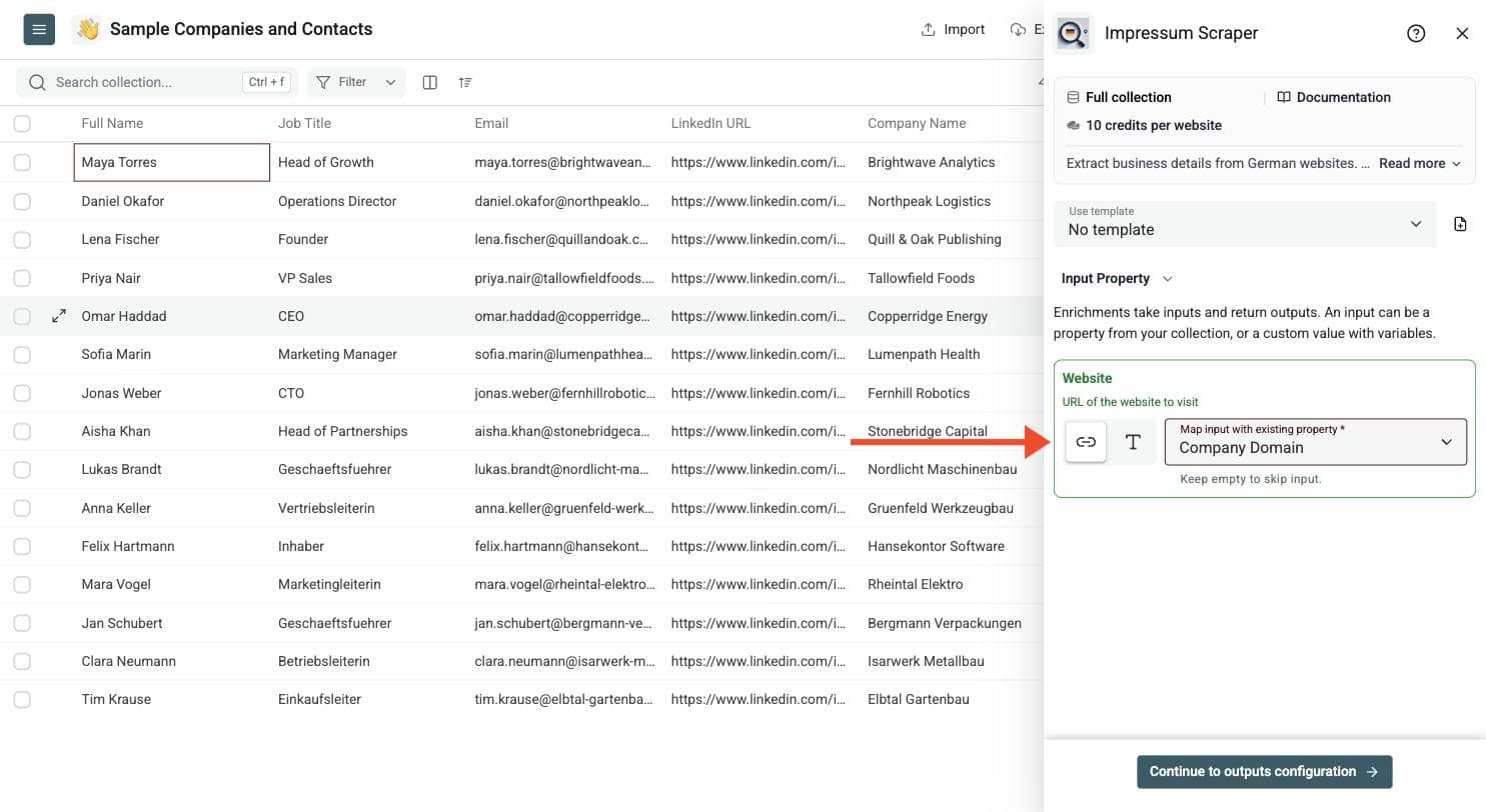 Impressum Scraper - Configure Your Inputs