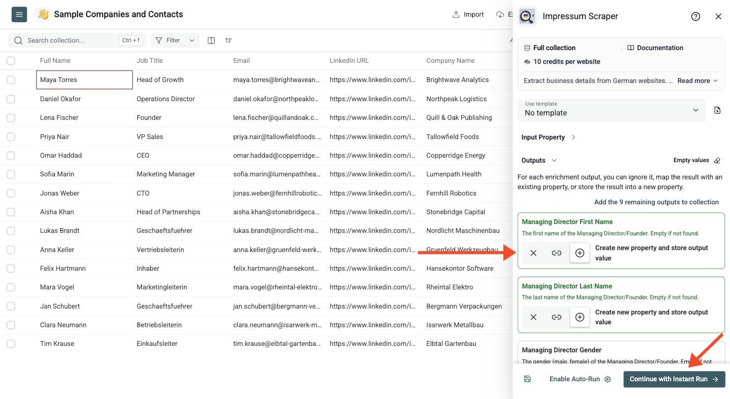 Impressum Scraper - Select Outputs