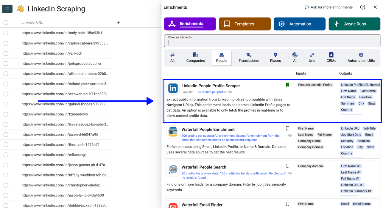 LinkedIn Profile Scraper - Select the Enrichment