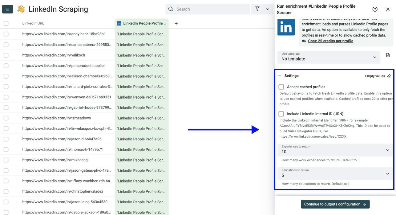LinkedIn Profile Scraper - Settings