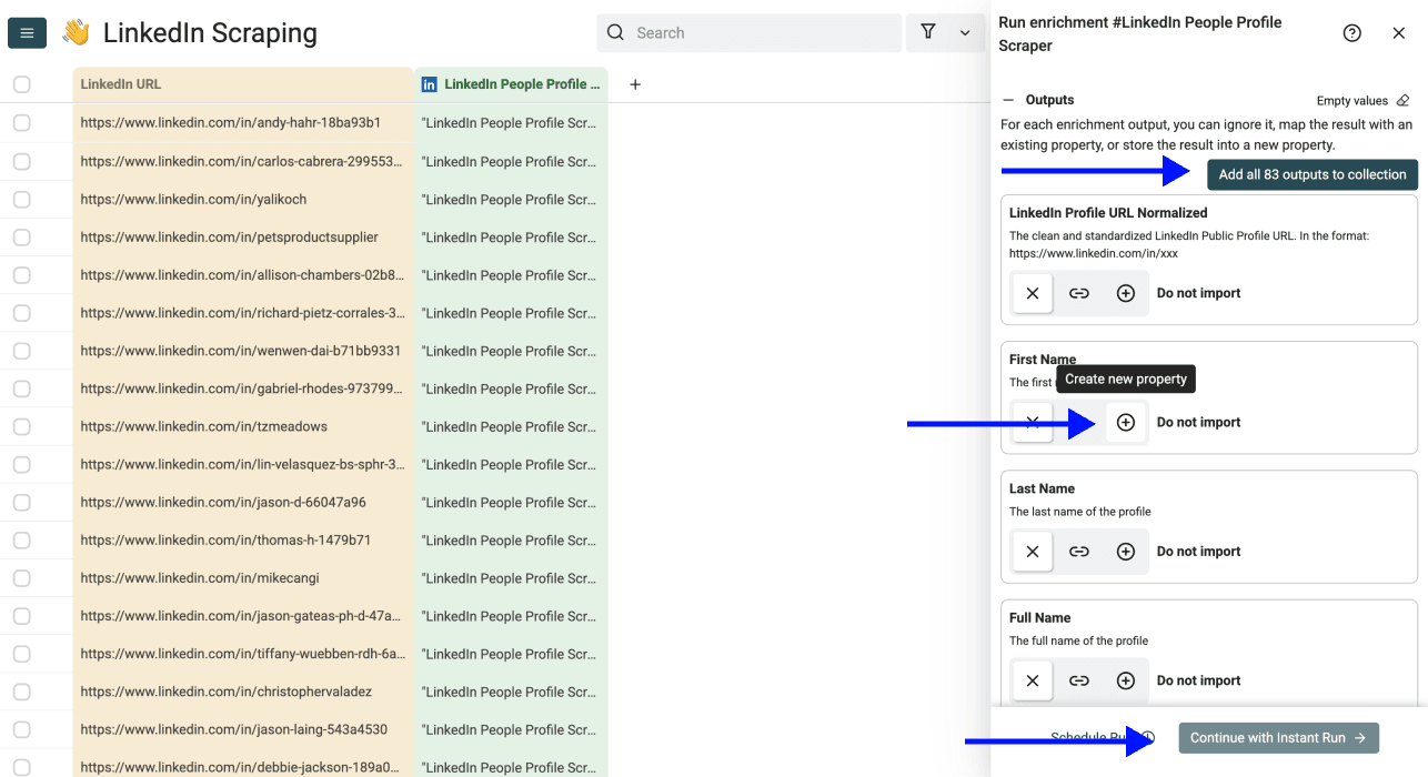 LinkedIn Profile Scraper - Output Configuration