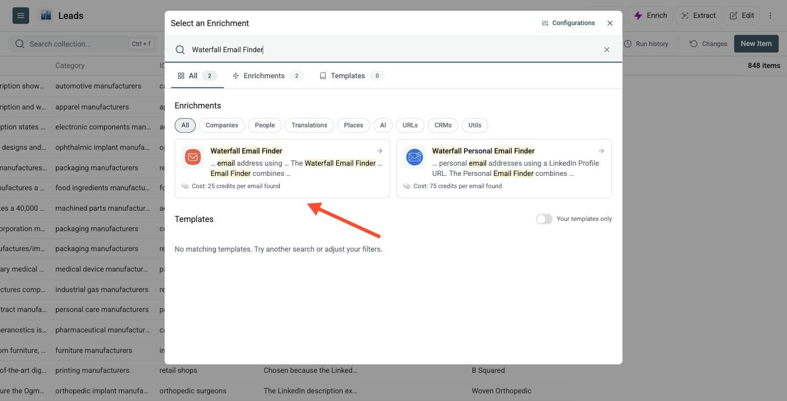 Waterfall Email Finder - Navigate to the Enrichment