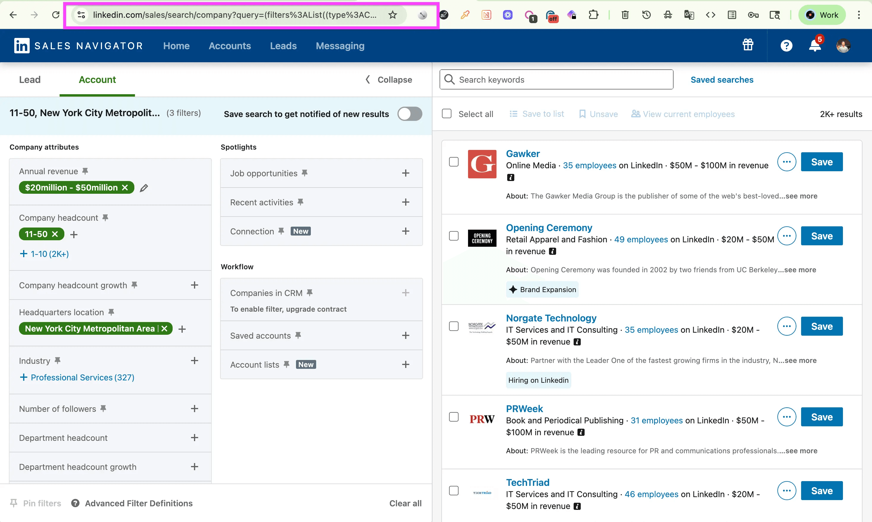 Sales Navigator account search