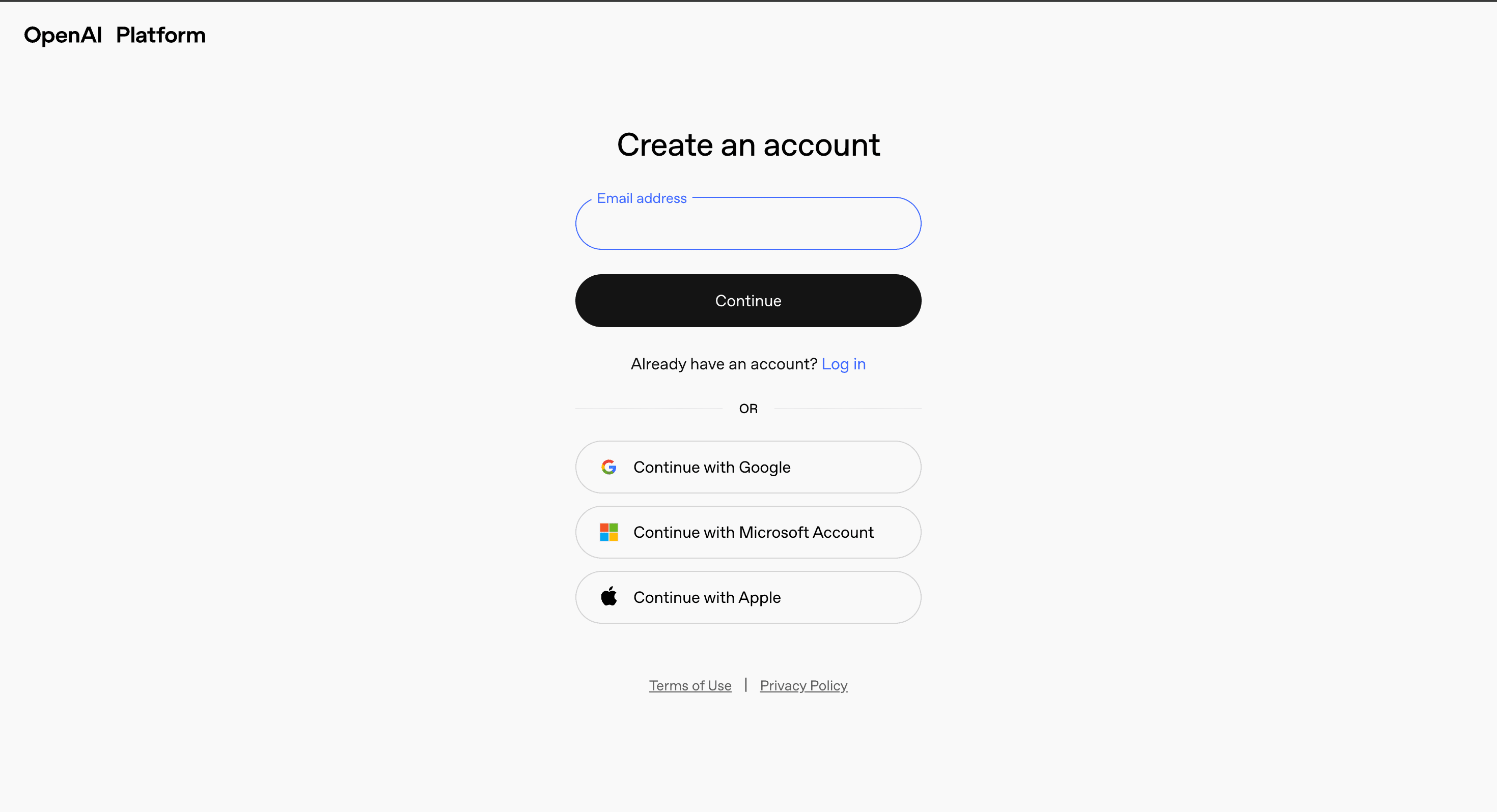 Sign up page of OpenAI