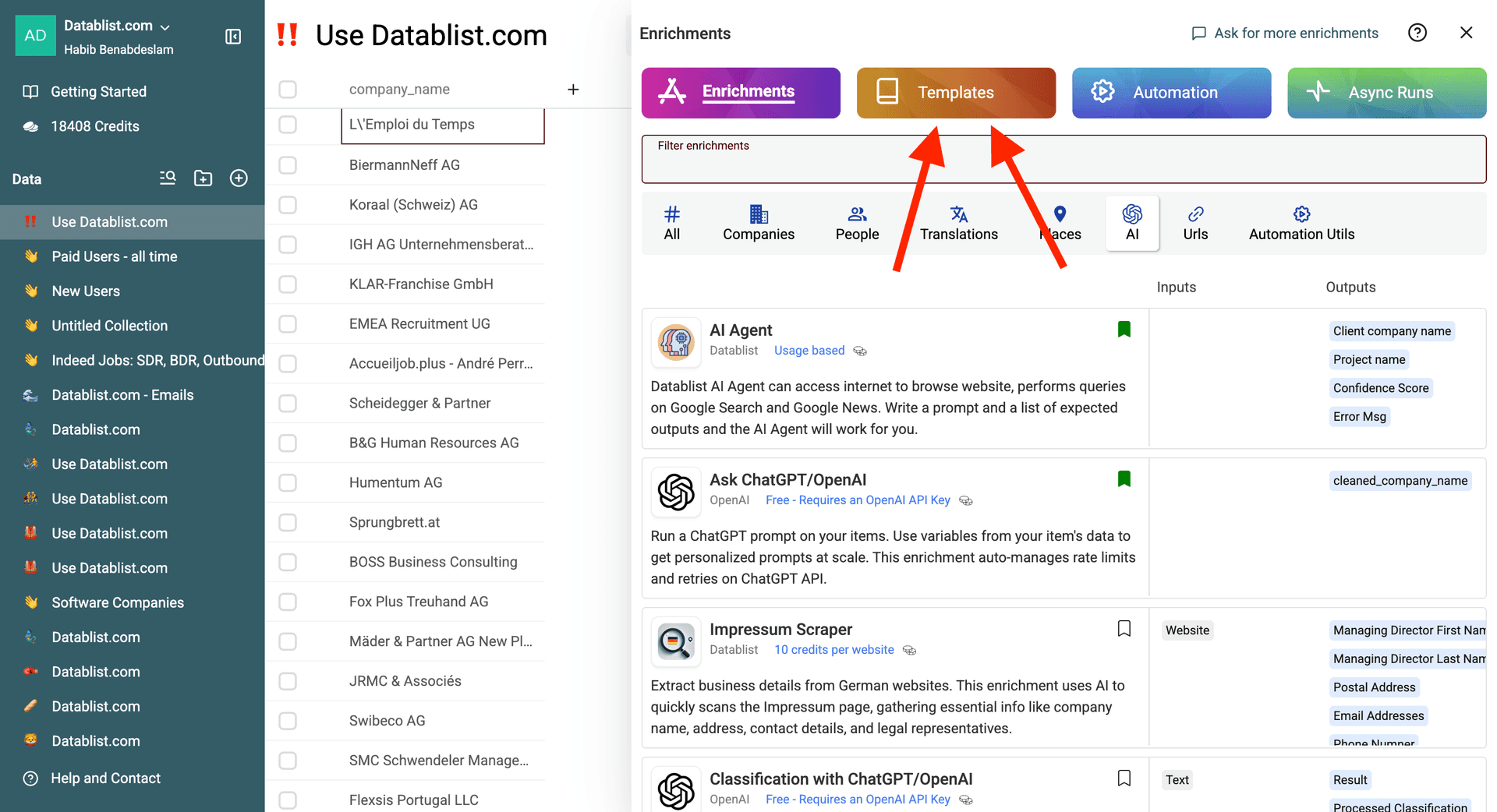 Modèles d'Enrichissement de Datablist.