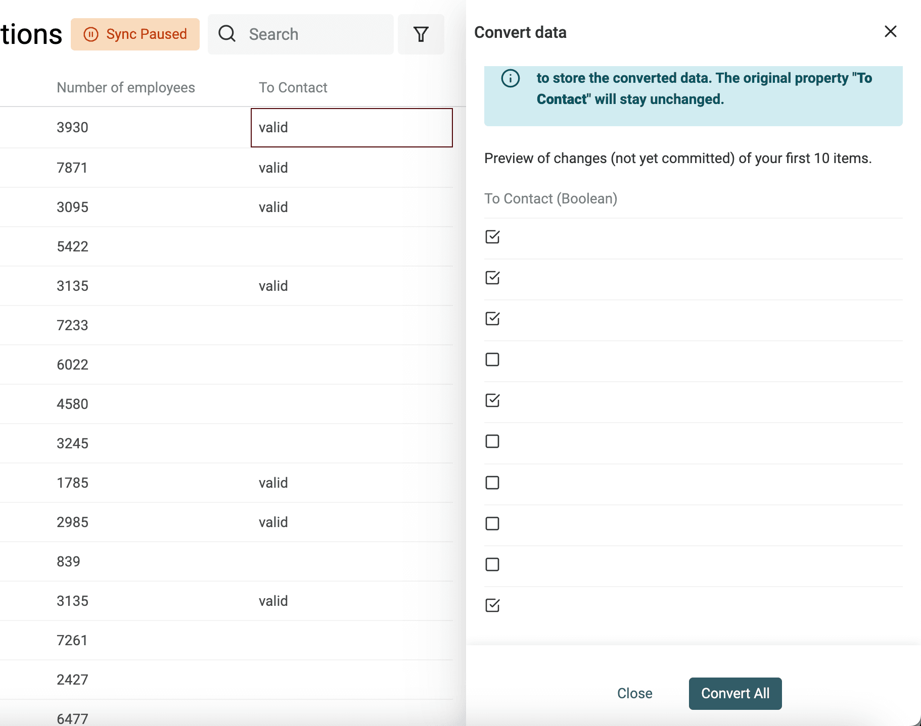 Checkbox conversion preview