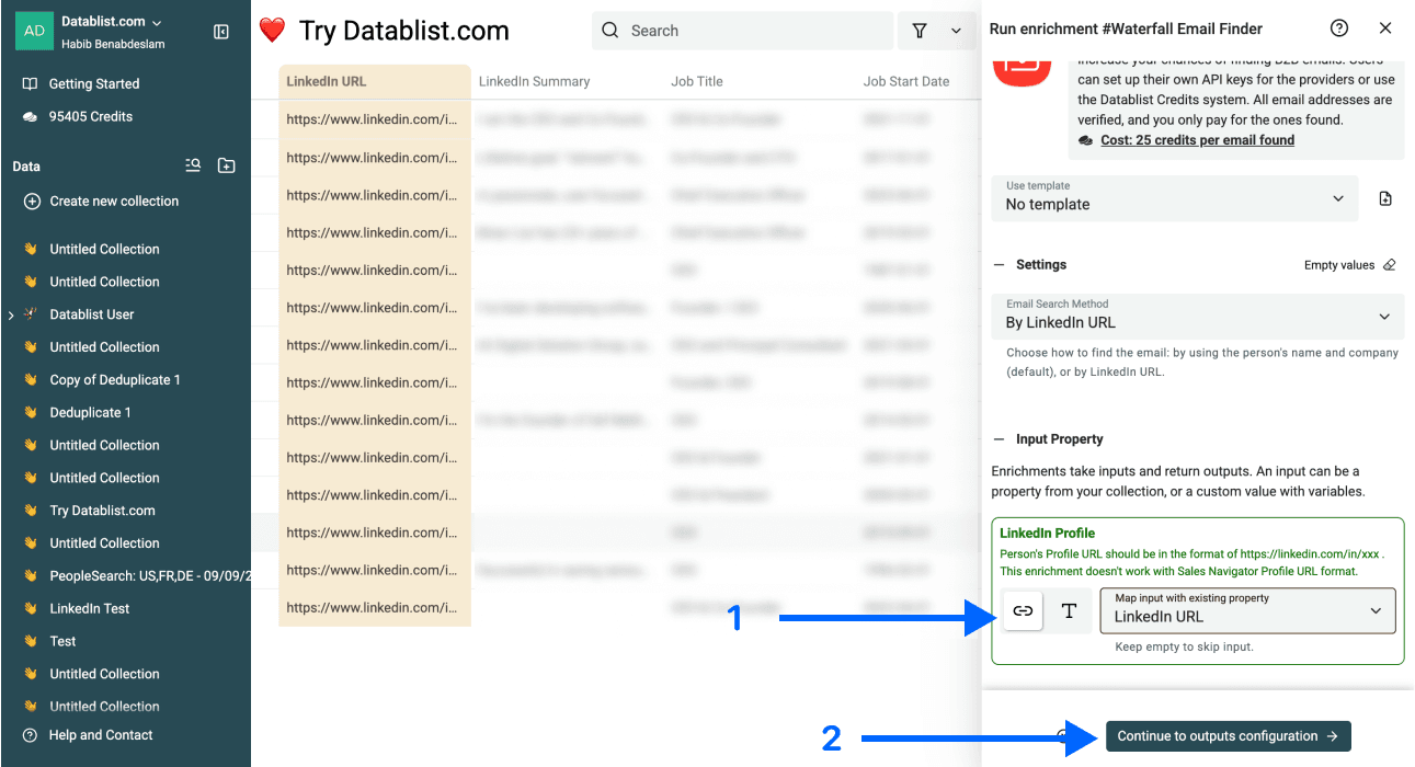 Comment extraire des emails de LinkedIn - Configuration des données d’entrée