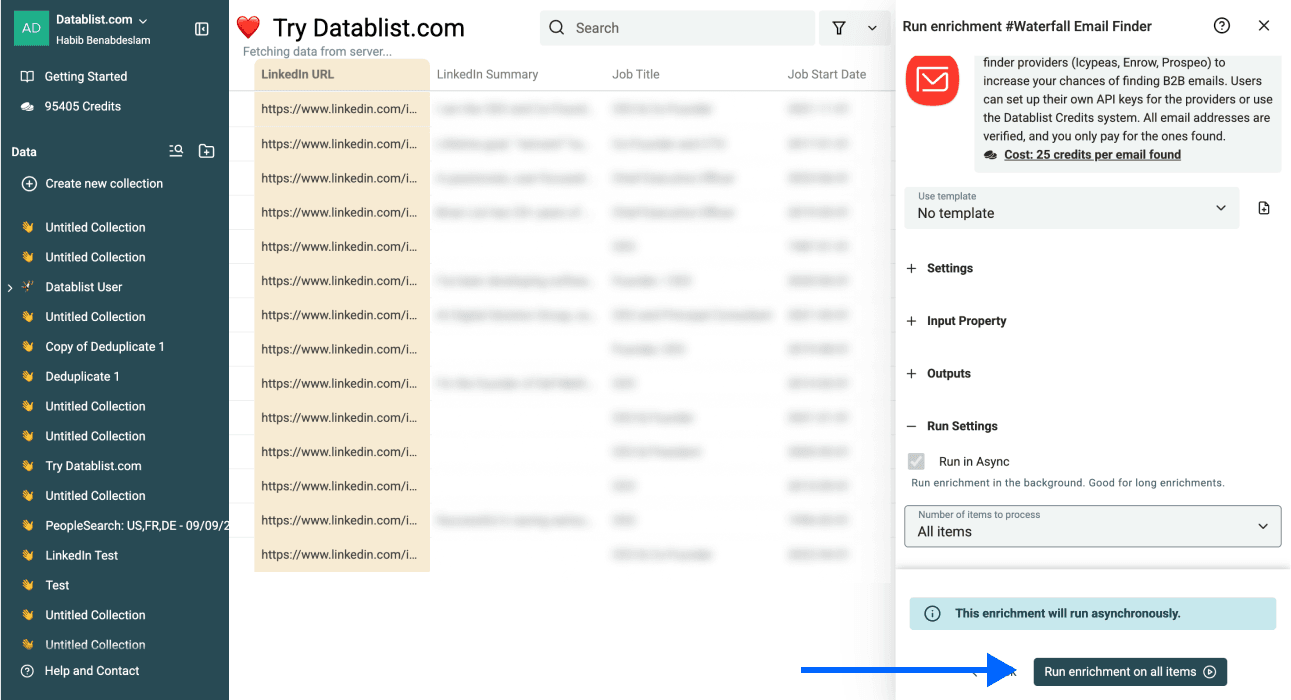 Comment extraire des emails de LinkedIn - Lancement de l’enrichissement