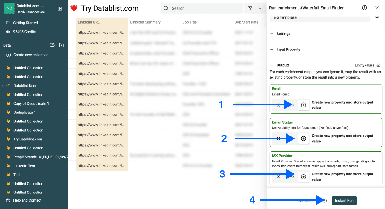 Comment extraire des emails de LinkedIn - Configuration des données de sortie