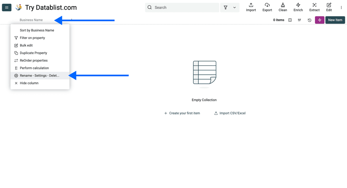 Column settings