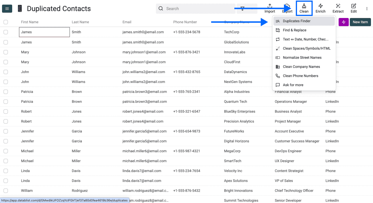 Three Ways To Deduplicate Spreadsheet Files - Duplicated Contacts