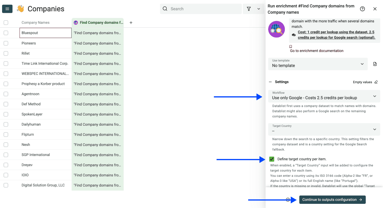 Company Name To Domain - Google Workflow Setting
