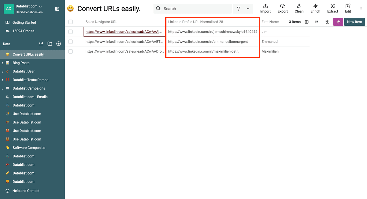 Sales Navigator URLs omgezet naar LinkedIn URLs