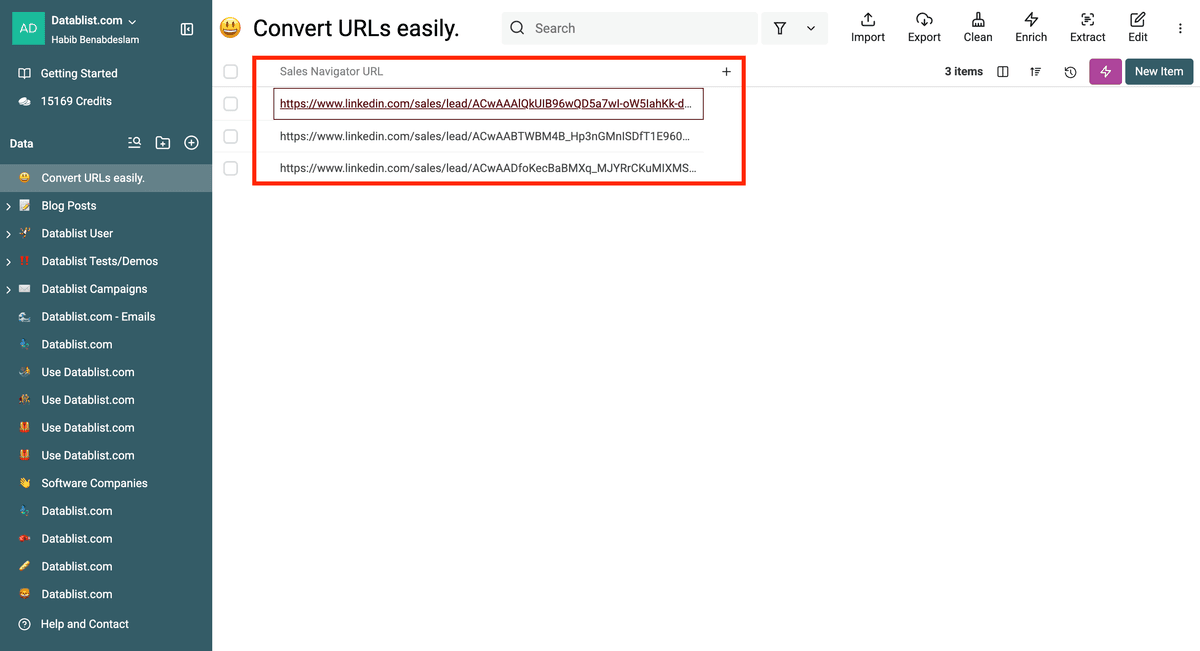 Geïmporteerde Sales Navigator URLs